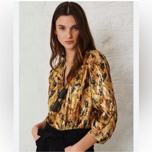 Ba&sh Women’s Gaby Silk‎ Blend gold metallic Top Long Sleeve Size XS Lightweight